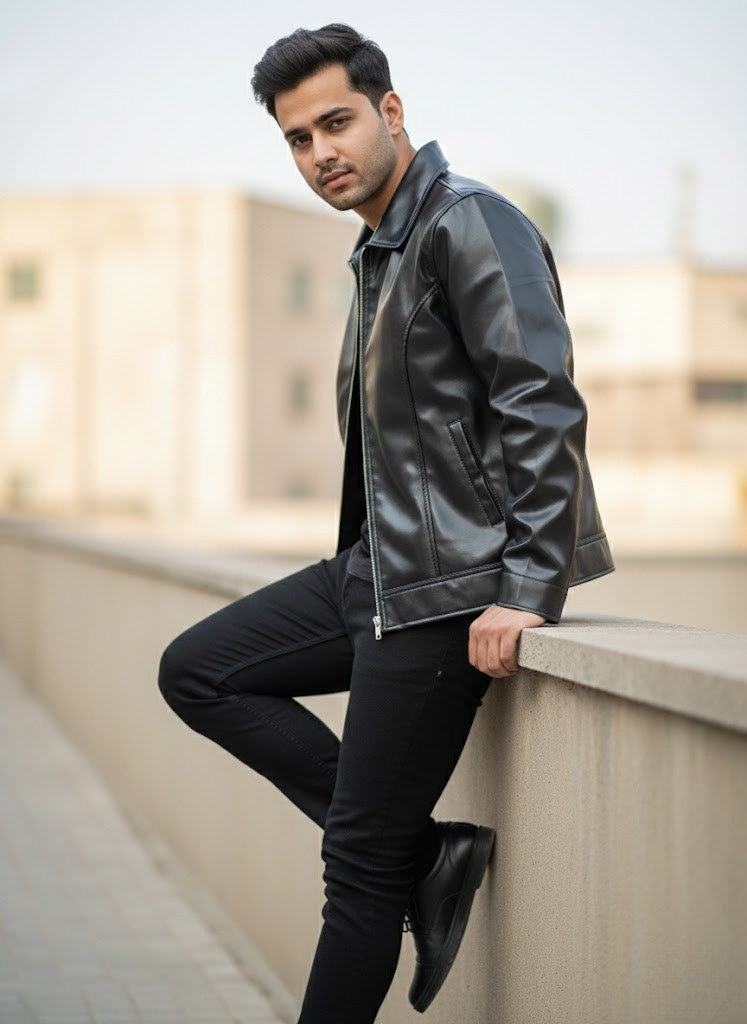 Men’s fashion bomber faux leather jacket in Pakistan – modern winter style
