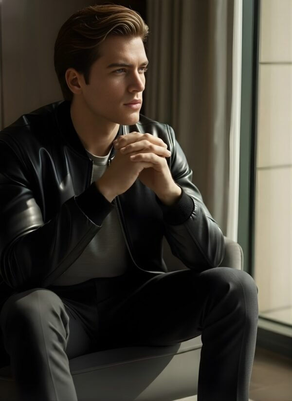 UrbanCore Faux Leather Classic Bomber Jacket rib cuff close up