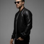 UrbanCore Faux Leather Classic Bomber Jacket front view classic bomber style