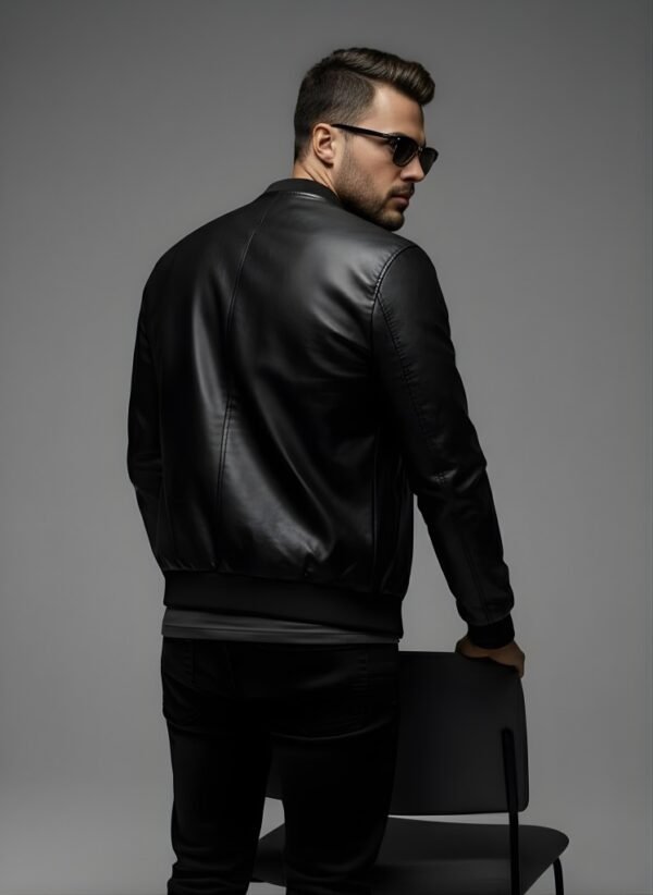 UrbanCore Faux Leather Classic Bomber Jacket back view premium finish