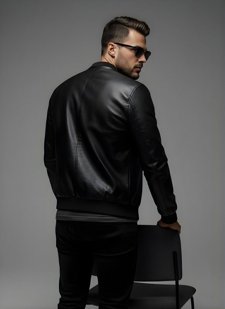 UrbanCore Faux Leather Classic Bomber Jacket back view premium finish