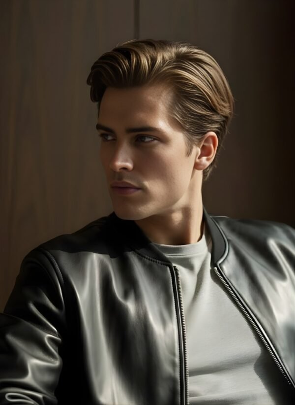 UrbanCore Faux Leather Classic Bomber Jacket ribbed collar close up