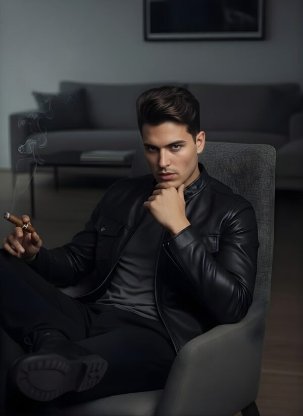 MOD Faux Leather Double Side Front Pocket Jacket collar close up