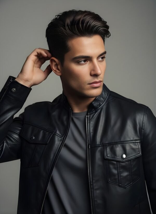 MOD Faux Leather Double Side Front Pocket Jacket zipper close up