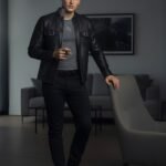 MOD Faux Leather Double Side Front Pocket Jacket front view with double pockets