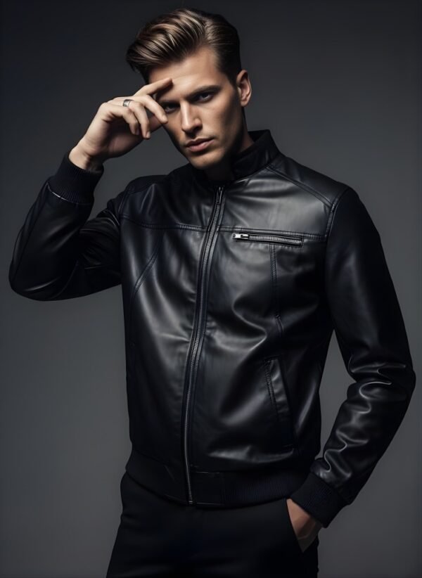 B66 Faux Leather Jacket premium quality front view with modern design