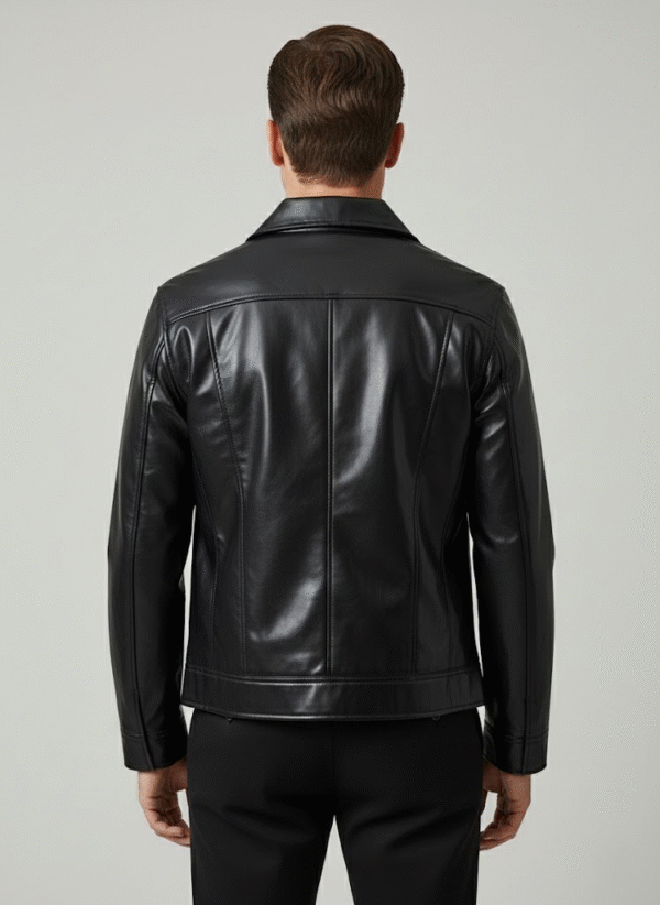 Men’s Fashion Bomber Faux Leather Jacket – Back View