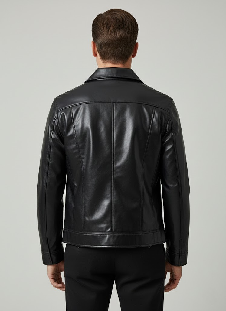 Men’s Fashion Bomber Faux Leather Jacket – Back View