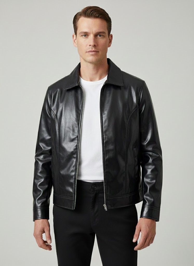 Men’s Fashion Bomber Faux Leather Jacket – Trendy Outerwear