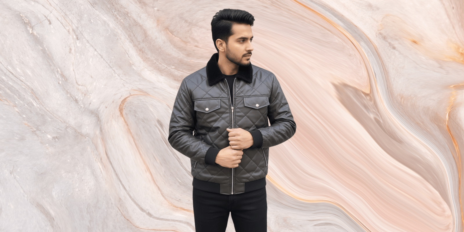 Men’s bomber faux leather jacket in Pakistan with double side front pockets