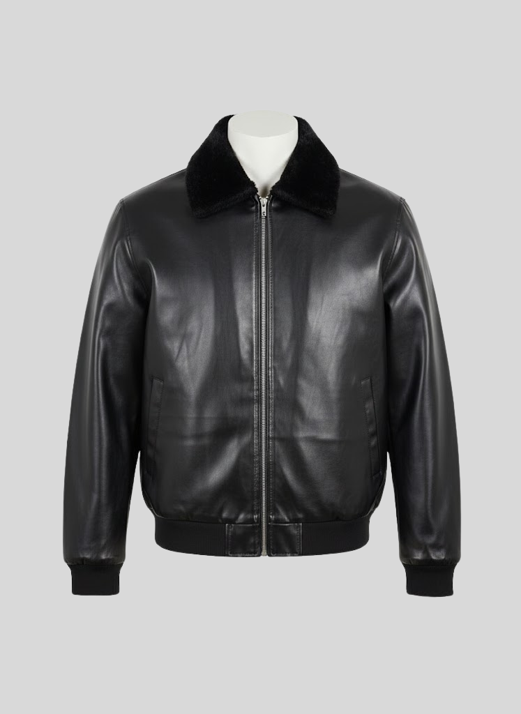 Men’s Simple Bomber Leather Jacket – Classic Style