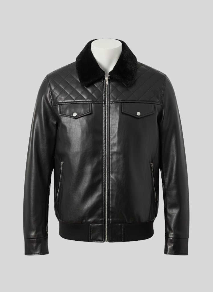 Men’s MOD Faux Leather Jacket with Double Front Pockets – Stylish Outerwear