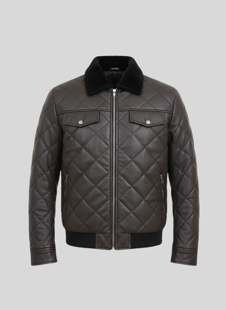 Men’s Bomber Faux Leather Jacket with Double Front Pockets – Stylish & Durable