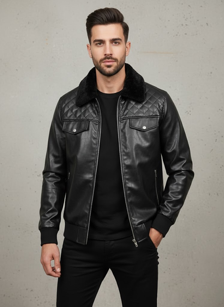 Men’s Elite Fashion Bomber Jacket with Double Front Pockets – Stylish Outerwear