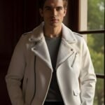 White Biker Faux Leather Jacket front view classic biker style
