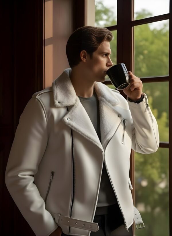 White Biker Faux Leather Jacket sleeve arm detail